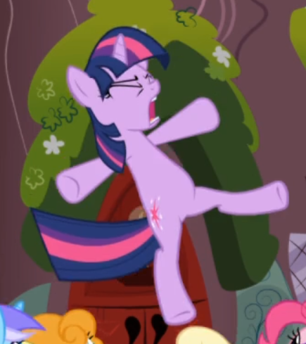 Size: 435x489 | Tagged: safe, derpibooru import, screencap, twilight sparkle, pony, unicorn, the ticket master, cropped, eyes closed, female, golden oaks library, midair, offscreen character, open mouth, solo focus, unicorn twilight, yelling