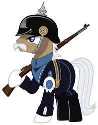 Size: 2172x2762 | Tagged: safe, artist:brony-works, derpibooru import, earth pony, pony, clothes, facial hair, gun, male, moustache, pickelhaube, rifle, simple background, solo, stallion, sweden, transparent background, uniform, vector, weapon