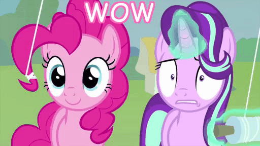 Size: 512x288 | Tagged: suggestive, derpibooru import, edit, edited screencap, screencap, pinkie pie, starlight glimmer, pony, starlight the hypnotist, spoiler:interseason shorts, animated, caption, confused, floppy ears, gif, gif with captions, image macro, implied blowjob, implied oral, implied sex, implied twilight sparkle, meme, text, vulgar, worried
