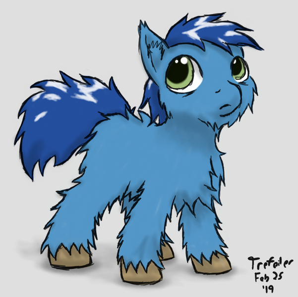 Size: 1094x1092 | Tagged: safe, artist:trefoiler, derpibooru import, oc, oc:blueball, unofficial characters only, fluffy pony, pony, gray background, male, simple background, solo, stallion, standing