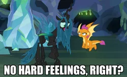 Size: 933x567 | Tagged: safe, derpibooru import, edit, edited screencap, screencap, ocellus, queen chrysalis, smolder, changedling, changeling, changeling queen, pony, what lies beneath, adorkable, angry, anxiety, awkward, bad poker face, caption, cropped, cute, cutealis, dialogue, disguise, disguised changeling, dork, dorkalis, duo, faic, fangs, fear, female, flying, frown, giggling, grin, image macro, imminent death, implied chrysalis, intimidating, laughing, mare, menacing, nervous, nervous grin, nervous laugh, nightmare cave, open mouth, raised hoof, scared, shrunken pupils, silly, silly pony, size difference, smiling, smolder is not amused, spread wings, standing, text, the implications are horrible, this will end in death, this will end in pain, this will end in tears, this will end in tears and/or death, unamused, what if, wide eyes, wings, worried