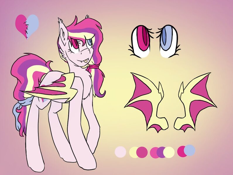 Size: 1029x776 | Tagged: safe, artist:starsketchmeh, derpibooru import, oc, oc:sweet heart, bat pony, pony, heterochromia, reference sheet, solo