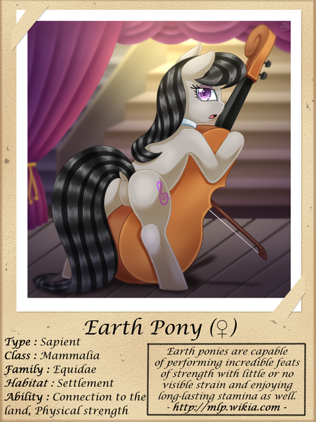 Size: 1000x1333 | Tagged: safe, artist:vavacung, derpibooru import, octavia melody, earth pony, pony, series:fantastic creatures of equestria, bipedal, bipedal leaning, butt, cello, dock, featureless crotch, female, leaning, looking back, musical instrument, plot