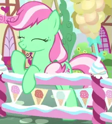 Size: 459x509 | Tagged: safe, derpibooru import, screencap, minty, earth pony, pony, sundae sundae sundae, spoiler:interseason shorts, background pony, cropped, female, g3, g3 to g4, g4, generation leap, mare, official recolor, recolor, solo