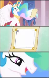 Size: 800x1259 | Tagged: safe, artist:danfango700, derpibooru import, edit, edited screencap, screencap, princess celestia, pony, blue screen of death, broken image, intro, meme, youtube poop