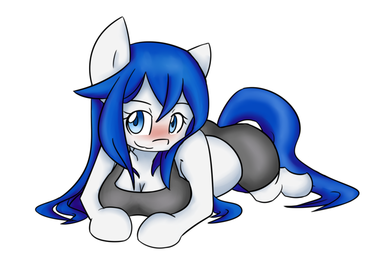 Size: 2392x1596 | Tagged: suggestive, artist:spheedc, derpibooru import, oc, oc:light chaser, unofficial characters only, earth pony, semi-anthro, bipedal, blue hair, blushing, breasts, chestbreasts, clothes, digital art, female, lying down, mare, simple background, solo, transparent background