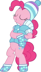 Size: 3921x6943 | Tagged: safe, artist:pink1ejack, derpibooru import, pinkie pie, earth pony, pony, sundae sundae sundae, spoiler:interseason shorts, absurd resolution, bipedal, bipedal leaning, clothes, eyes closed, female, leaning, mare, simple background, transparent background, vector, winter outfit