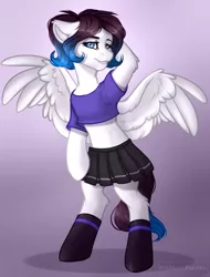 Size: 1600x2100 | Tagged: artist:vill._.julie, bipedal, clothes, commission, crossdressing, cute, derpibooru import, femboy, male, oc, oc:ice energy, pegasus, pleated skirt, ponytail, pose, semi-anthro, skirt, socks, suggestive, unofficial characters only, ych result