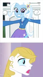 Size: 868x1532 | Tagged: safe, derpibooru import, edit, editor:jdueler11, screencap, prince blueblood, trixie, equestria girls, rainbow rocks, bluetrix, equestria girls-ified, female, male, photo, photobombing trixie, reaction, shipping, straight