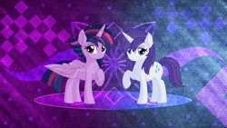 Size: 3265x1837 | Tagged: alicorn, alternate hairstyle, artist:cyanlightning, artist:laszlvfx, derpibooru import, duo, edit, female, mare, punklight sparkle, rarity, safe, twilight sparkle, twilight sparkle (alicorn), wallpaper, wallpaper edit