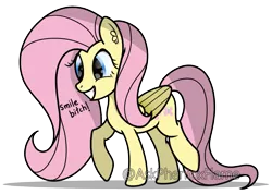 Size: 1325x946 | Tagged: safe, artist:phenioxflame, derpibooru import, fluttershy, pegasus, pony, creepy, grin, png, smiling, solo, vulgar