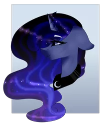 Size: 2500x2860 | Tagged: safe, artist:meatballsmom19, artist:sugarynoodle, derpibooru import, princess luna, pony, abstract background, bust, ethereal mane, female, floppy ears, mare, missing accessory, open collaboration, peytral, smiling, solo, starry eyes, starry mane, wingding eyes