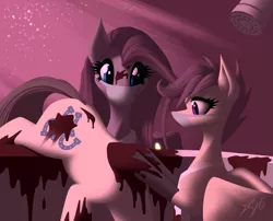 Size: 1167x942 | Tagged: grimdark, artist:cybertronikpony, derpibooru import, caramel, pinkie pie, scootaloo, pony, ask pinkamena diane pie, blood, clothes, corpse, dead, mask, murder, pinkamena diane pie, socks