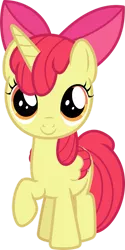 Size: 633x1263 | Tagged: safe, artist:phucknuckl, derpibooru import, apple bloom, alicorn, pony, adorabloom, alicornified, bloomicorn, colored wings, cute, female, filly, foal, folded wings, race swap, raised hoof, simple background, solo, transparent background, wings