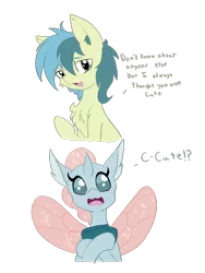 Size: 3024x4032 | Tagged: safe, artist:steelsoul, derpibooru import, ocellus, sandbar, changedling, changeling, earth pony, pony, :3, blushing, cheek fluff, chest fluff, cute, dialogue, diaocelles, ear fluff, embarrassed, female, interspecies, lidded eyes, looking away, looking up, male, ocelbar, open mouth, shipping, shy, simple background, sitting, smiling, sparkles, spread wings, straight, surprised, teenager, text, transparent background, wide eyes, wings