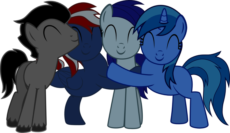 Size: 1317x764 | Tagged: safe, artist:chipmagnum, derpibooru import, oc, unofficial characters only, earth pony, pegasus, pony, unicorn, female, group hug, hug, male, mare, simple background, stallion, transparent background