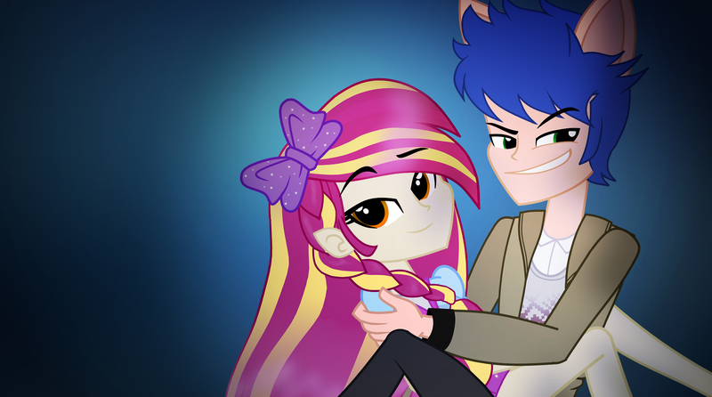 Size: 1980x1104 | Tagged: safe, artist:galacticflashd, derpibooru import, oc, oc:dylan rapid, oc:styler selvano, equestria girls, bow, clothes, female, hair bow, male, not flash sentry, oc x oc, shipping, straight