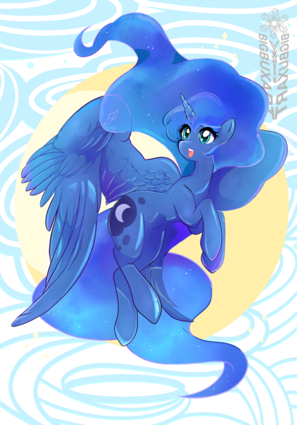 Size: 3000x4294 | Tagged: safe, artist:bigbuxart, derpibooru import, princess luna, alicorn, pony, anatomically incorrect, cute, female, flying, incorrect wing anatomy, lunabetes, mare, what is anatomy, wings