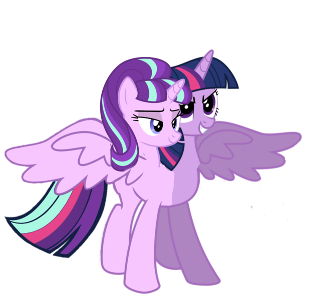 Size: 1880x1764 | Tagged: safe, artist:theunknowenone1, derpibooru import, starlight glimmer, twilight sparkle, twilight sparkle (alicorn), alicorn, pony, abomination, alicornified, conjoined, female, fusion, god is dead, has science gone too far?, mare, multiple heads, race swap, simple background, starlicorn, transparent background, two heads, wat, we have become one, what has magic done, what has science done, wtf, xk-class end-of-the-world scenario