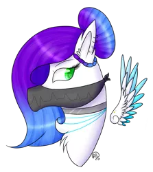 Size: 881x986 | Tagged: safe, artist:derpyhooves567, derpibooru import, oc, oc:fly-bi, unofficial characters only, pegasus, pony, bandana, bust, chest fluff, choker, colored wings, ear fluff, ear piercing, earring, female, floating wings, jewelry, mare, multicolored wings, multiple penetration, necklace, penetration, piercing, signature, simple background, solo, transparent background, wing piercing, wings