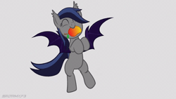 Size: 600x338 | Tagged: safe, artist:stormxf3, derpibooru import, oc, oc:echo, unofficial characters only, bat pony, pony, animated, bat pony oc, bat wings, bipedal, cute, dancing, ear tufts, eyes closed, female, food, gray background, happy, hnnng, mango, mare, mouth hold, nom, ocbetes, simple background, smiling, solo, spread wings, that batpony sure does love mangoes, that pony sure does love fruits, weapons-grade cute, wings