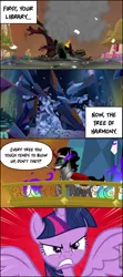 Size: 604x1357 | Tagged: safe, derpibooru import, edit, edited screencap, screencap, king sombra, tree of harmony, twilight sparkle, twilight sparkle (alicorn), alicorn, pony, unicorn, the beginning of the end, the crystal empire, twilight's kingdom, angry, comic, crystal, crystal castle, crystal empire, dark crystal, destroyed, evil grin, female, fire, gloating, golden oaks library, grin, injustice gods among us, male, mare, screencap comic, smiling, sombra eyes, stallion, superman, the joker, this will end in death, torch