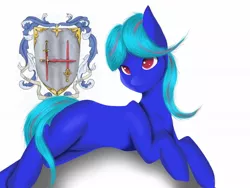 Size: 1280x960 | Tagged: safe, derpibooru import, oc, oc:hellfire, earth pony, pony, alternate hairstyle, blue fur, cyrillic, emblem, red eyes, rule 63, russian