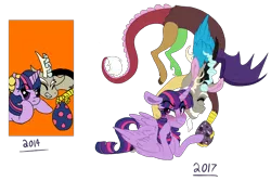 Size: 3000x2000 | Tagged: safe, artist:saphi-boo, derpibooru import, discord, twilight sparkle, twilight sparkle (alicorn), alicorn, draconequus, hybrid, pony, blushing, curved horn, discolight, egg, eye clipping through hair, eyes closed, female, floppy ears, flying, grin, horn, interspecies offspring, male, mare, offspring, parent:discord, parent:twilight sparkle, parents:discolight, redraw, shipping, simple background, smiling, straight, transparent background, twilight is not amused, unamused