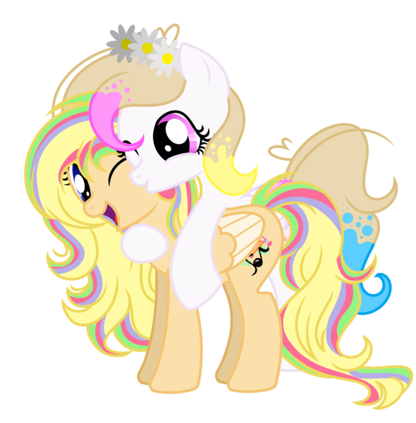 Size: 7542x7672 | Tagged: safe, artist:dashblitzfan4ever, derpibooru import, oc, oc:melody scribble, oc:spring splat, unofficial characters only, pegasus, pony, absurd resolution, female, flower, flower in hair, hug, mare, simple background, transparent background