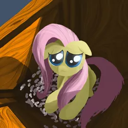 Size: 1500x1500 | Tagged: safe, artist:science mango, derpibooru import, fluttershy, pegasus, pony, fanfic:suddenly fluttershy, about to cry, adoption, box, bronybait, crate, cute, fanfic art, floppy ears, frown, implied anon, implied human, literal shipping, lonely, packing peanuts, pony in a box, sad, sadorable, shyabetes, solo, wood