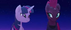 Size: 960x402 | Tagged: alicorn, beautiful, cute, derpibooru import, duo, faic, fizzlepop berrytwist, happy ending, lidded eyes, my little pony: the movie, night, out of context, safe, screencap, shipping fuel, smiling, smirk, tempest shadow, twiface, twilight sparkle, twilight sparkle (alicorn)