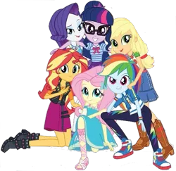 Size: 607x589 | Tagged: safe, artist:superbobiann, derpibooru import, editor:superbobiann, applejack, fluttershy, pinkie pie, rainbow dash, rarity, sci-twi, sunset shimmer, twilight sparkle, equestria girls, equestria girls series, clothes, converse, female, geode of empathy, geode of fauna, geode of shielding, geode of super speed, geode of super strength, geode of telekinesis, glasses, humane five, humane six, looking at you, magical geodes, shoes, smiling, sneakers