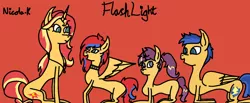 Size: 1280x527 | Tagged: safe, artist:nicoalabear2007, derpibooru import, flash sentry, sunset shimmer, pony, family, female, flashimmer, male, offspring, parent:flash sentry, parent:sunset shimmer, parents:flashimmer, shipping, straight