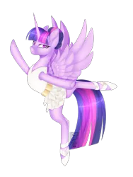 Size: 3000x4000 | Tagged: safe, artist:minelvi, derpibooru import, twilight sparkle, twilight sparkle (alicorn), alicorn, pony, ballerina, clothes, ear fluff, female, lidded eyes, mare, shoes, simple background, smiling, solo, spread wings, transparent background, tutu, twilarina, wings