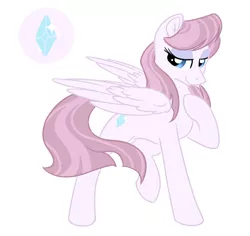 Size: 936x884 | Tagged: safe, artist:ruushiicz, derpibooru import, oc, oc:simplicity, unofficial characters only, pegasus, pony, bio in description, cutie mark, eyeshadow, female, hoof on chest, lidded eyes, makeup, mare, offspring, parent:rarity, parent:thunderlane, parents:rarilane, simple background, solo, white background