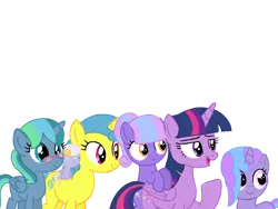 Size: 1024x768 | Tagged: safe, artist:turnaboutart, derpibooru import, lemon hearts, twilight sparkle, twilight sparkle (alicorn), oc, oc:lilac glow, oc:lunar gleam, oc:silver breeze, oc:starry twinkle, alicorn, earth pony, pegasus, pony, unicorn, alicorn oc, baby, baby pony, base used, family, female, glasses, horn, lemonlight, lesbian, magical lesbian spawn, male, mother and child, mother and daughter, mother and son, offspring, parent:lemon hearts, parent:twilight sparkle, parents:lemonlight, shipping, wings