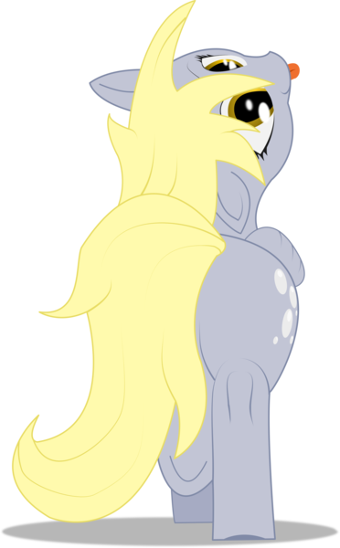 Size: 2000x3229 | Tagged: safe, artist:t72b, derpibooru import, derpy hooves, pegasus, pony, :p, cute, derpabetes, derpy doing derpy things, female, looking at you, looking back, looking back at you, mare, nose in the air, rear view, silly, silly pony, simple background, solo, tongue out, transparent background, underhoof, walking