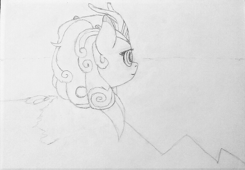 Size: 1932x1344 | Tagged: artist:aetriphous, autumn blaze, derpibooru import, female, kirin, mountain, mountain range, peaks of peril, safe, sketch, sketchbook, solo, sounds of silence, traditional art, wip