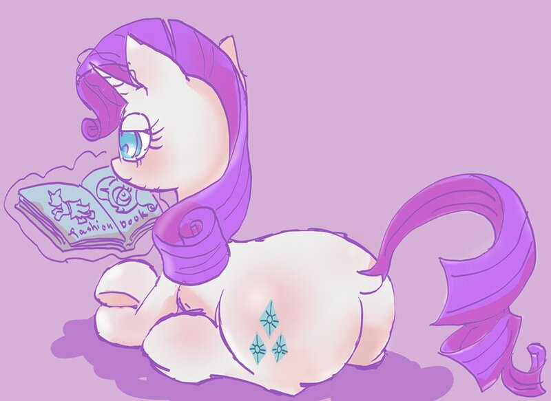 Size: 855x623 | Tagged: safe, artist:noupu, derpibooru import, rarity, pony, unicorn, butt, dock, magazine, magic, plot, rearity, simple background, solo, telekinesis