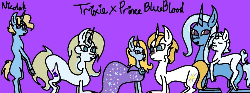 Size: 1248x463 | Tagged: safe, artist:nicoalabear2007, derpibooru import, prince blueblood, trixie, pony, bluetrix, family, female, male, offspring, parent:prince blueblood, parent:trixie, parents:bluetrix, shipping, straight