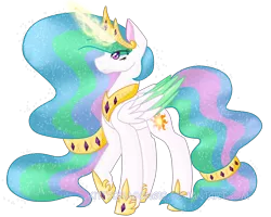 Size: 5000x4000 | Tagged: safe, artist:ghostlykittycat, derpibooru import, princess celestia, alicorn, pony, alternate cutie mark, colored wings, cutie mark, ethereal mane, female, glowing horn, hair tie, horn, jewelry, mare, raised hoof, redesign, regalia, sidemouth, simple background, solo, starry mane, transparent background, wings