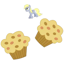 Size: 1081x1081 | Tagged: safe, artist:sciencesean, derpibooru import, derpy hooves, pegasus, pony, derpy day, derpy day 2019, floating, food, jumping, muffin, simple background, solo, tiny, tiny ponies, transparent background, vector