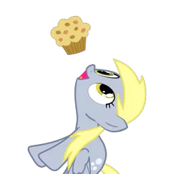 Size: 2161x2161 | Tagged: safe, artist:sciencesean, derpibooru import, derpy hooves, pegasus, pony, derpy day, derpy day 2019, floating, food, muffin, open mouth, simple background, solo, transparent background