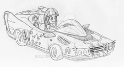 Size: 800x435 | Tagged: safe, artist:manicsam, derpibooru import, twilight sparkle, equestria girls, car, driving, obtrusive watermark, sega, solo, traditional art, watermark