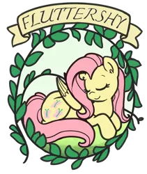 Size: 844x1000 | Tagged: safe, artist:nightmare fuel, derpibooru import, fluttershy, pegasus, pony, cute, eyes closed, female, folded wings, happy, mare, name, old banner, prone, sleeping, smiling, solo, vine, wings