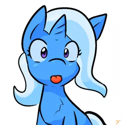 Size: 797x824 | Tagged: safe, artist:zutcha, derpibooru import, trixie, pony, unicorn, :p, chest fluff, cute, diatrixes, female, frown, looking at you, mare, silly, simple background, sitting, solo, tongue out, white background, wide eyes