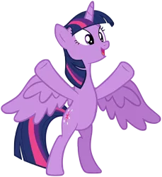 Size: 5262x5744 | Tagged: safe, artist:andoanimalia, derpibooru import, twilight sparkle, twilight sparkle (alicorn), alicorn, pony, shadow play, absurd resolution, bipedal, female, happy, mare, open mouth, rearing, simple background, smiling, solo, spread wings, transparent background, underhoof, vector, wings