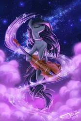 Size: 2000x3000 | Tagged: safe, artist:1jaz, derpibooru import, octavia melody, earth pony, pony, bow (instrument), cello, cloud, eyes closed, female, high res, hoof hold, mare, music notes, musical instrument, night, redraw, sky, solo, starry night, stars