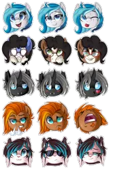 Size: 1739x2626 | Tagged: safe, artist:lupulrafinat, derpibooru import, oc, oc:bubble lee, oc:imago, oc:singe, oc:walter nutt, unofficial characters only, changeling, blushing, changeling oc, commission, emoji, fangs, female, furry, fursona, male, mare, non-mlp oc, oc emoji, simple background, stallion, sunglasses, tongue out, transparent background