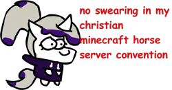 Size: 1577x829 | Tagged: 1000 hours in ms paint, artist:riddleoflightning, christian server, clothes, comic sans, derpibooru import, hoodie, meme, minecraft, no swearing, oc, oc:bree, safe, stylistic suck, text